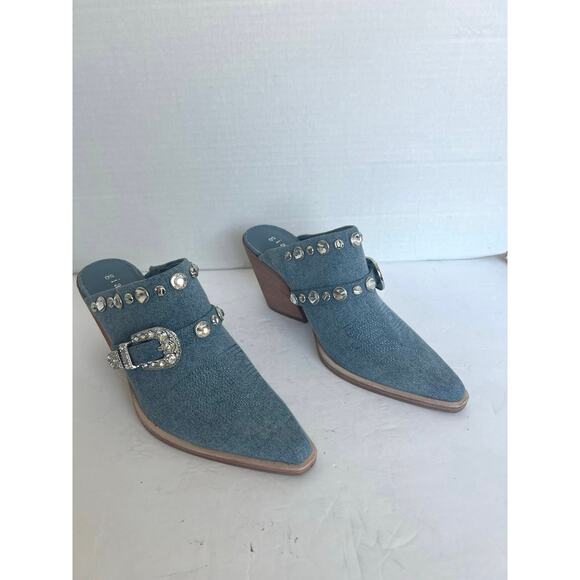 NWT Gianni Bini Walden Denim Rhinestone Embellished Slip On Western Mules Sz 8 - Picture 2 of 11